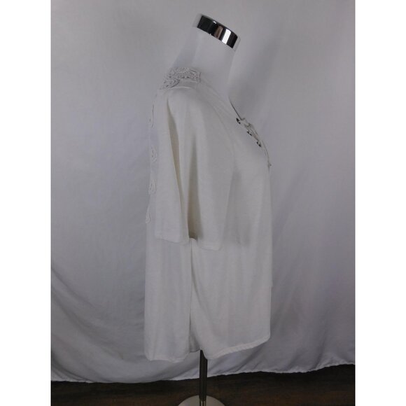 Lace Up Tassel Crochet Peasant Shirt Womens Large White Tunic Boho - Picture 7 of 11